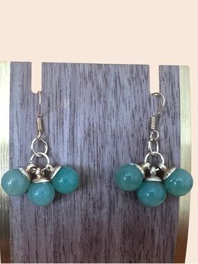 14KGP Jade Bead Cluster Drop Earrings - Women Jewelry